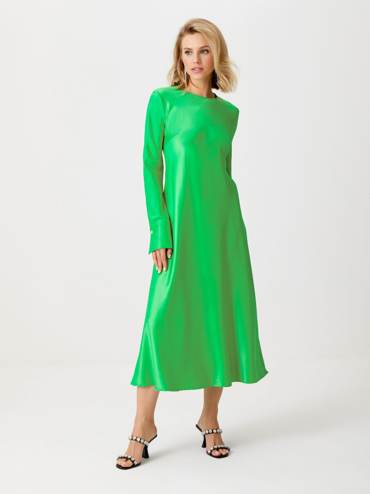 Сатиновое платье макси (зеленый, XL)
