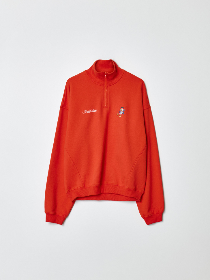 Свитшот SELA оверсайз с вышивкой Союзмультфильм, красный, арт. 35057