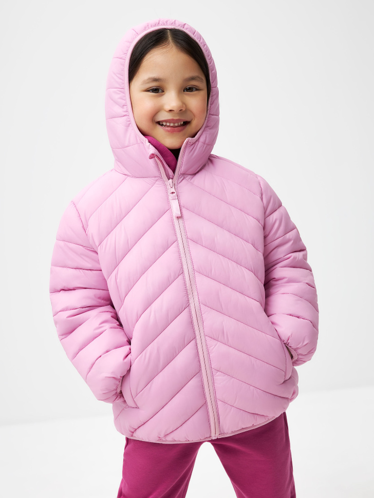 Стеганая куртка с капюшоном для девочек (розовый, 110) sela 4680168231711 - фото 1
