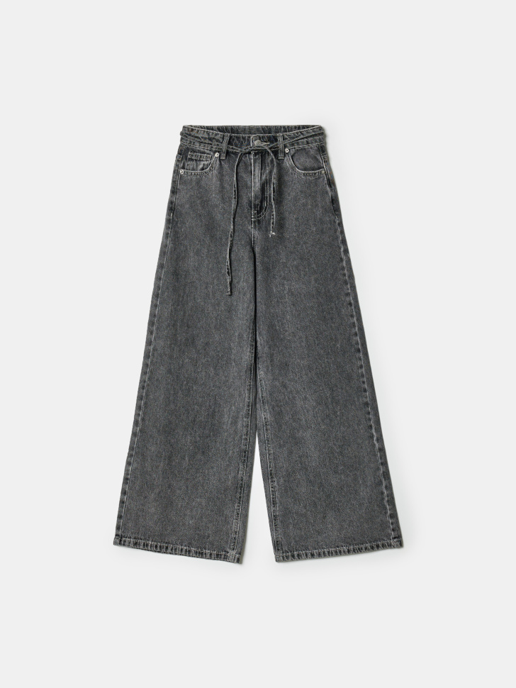 Широкие джинсы Sela со шнурком, серый, арт. 42820