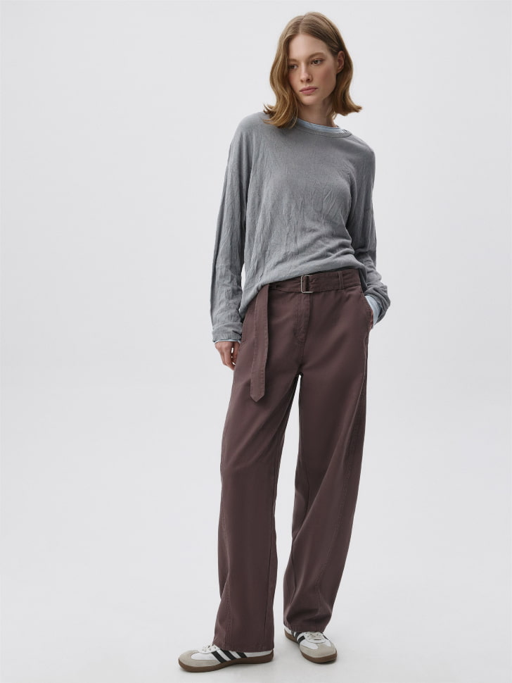 Хлопковые брюки Slouchy с поясом на талии