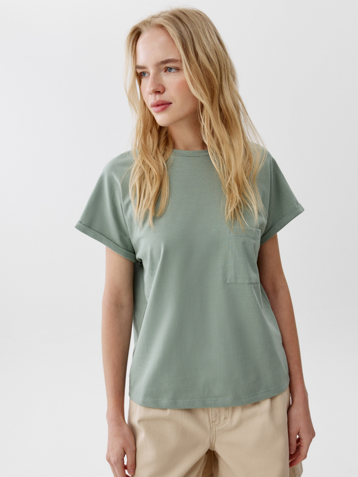 Футболка оверсайз Sela с карманом, зеленый, арт. 52261