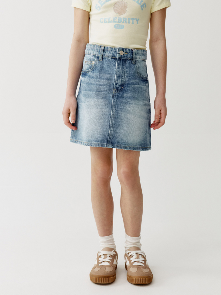 джинсовая юбка для девочек от бренда sela вид слева