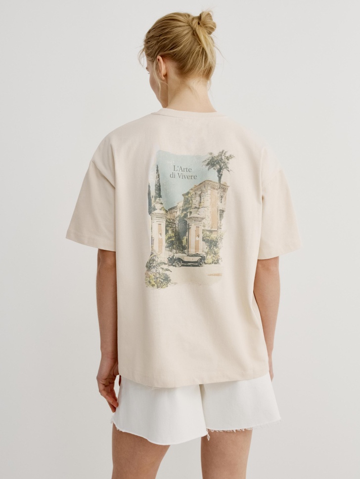 Футболка оверсайз Sela с принтом L'arte di vivere, бежевый, арт. 52215