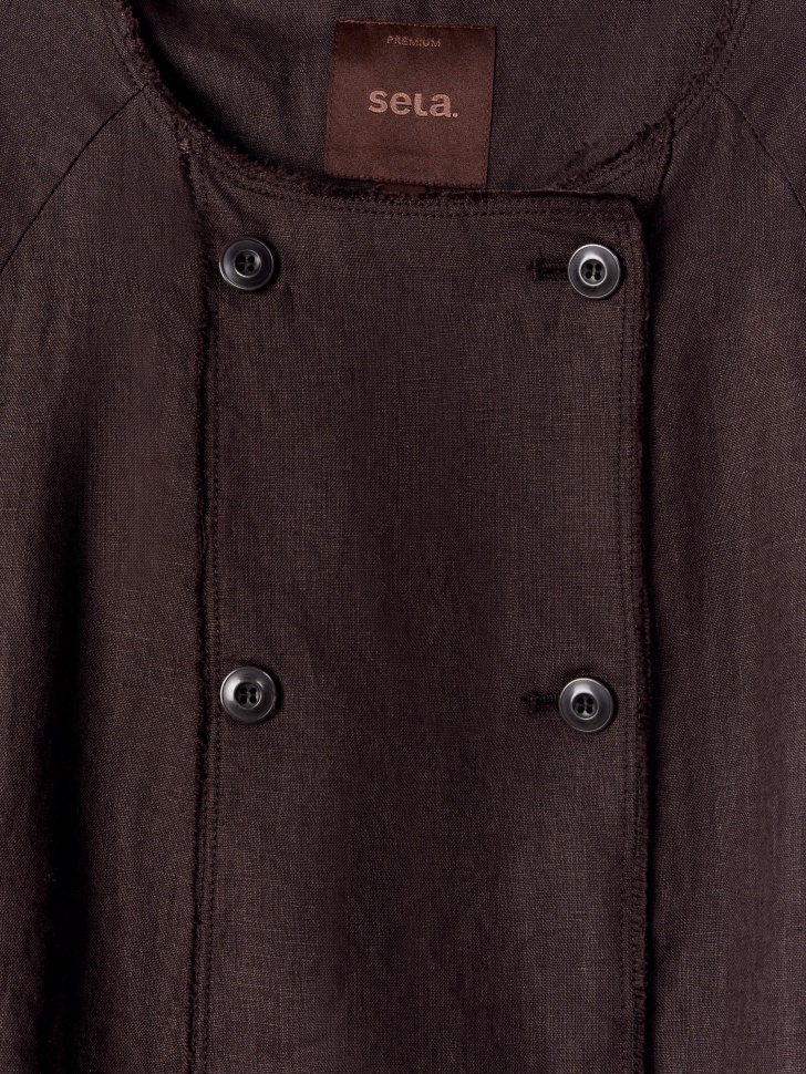 легкая двубортная куртка из льна премиум качества от бренда sela вид слева