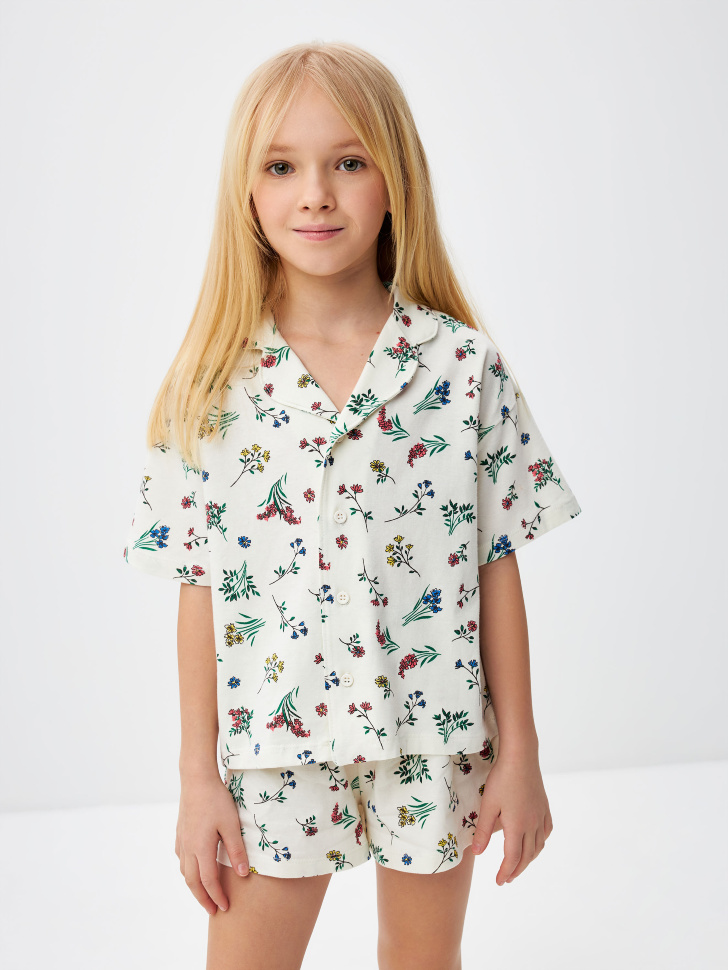 Трикотажная пижама с принтом для девочек (белый, 134-140)