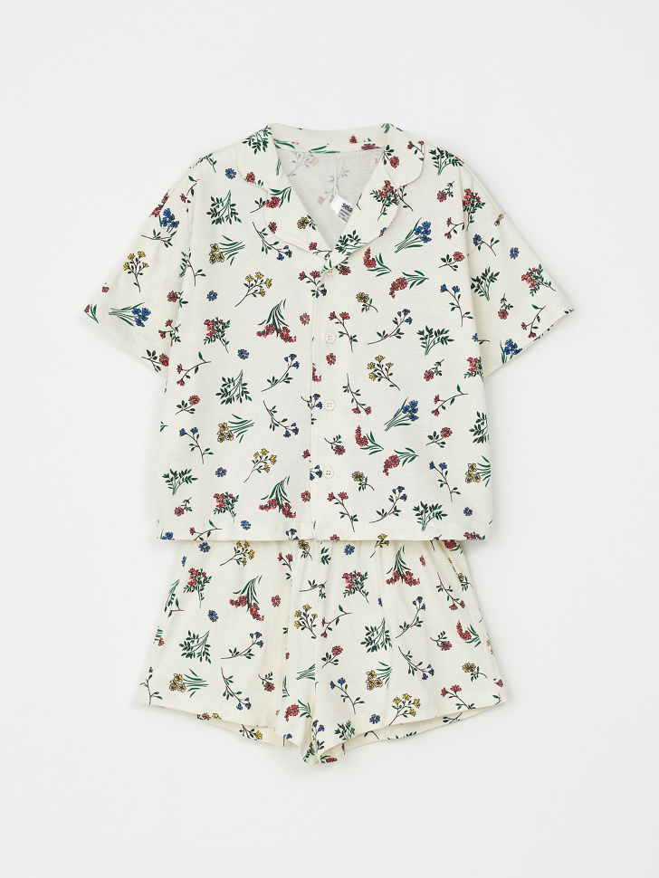Трикотажная пижама с принтом для девочек (белый, 146-152)