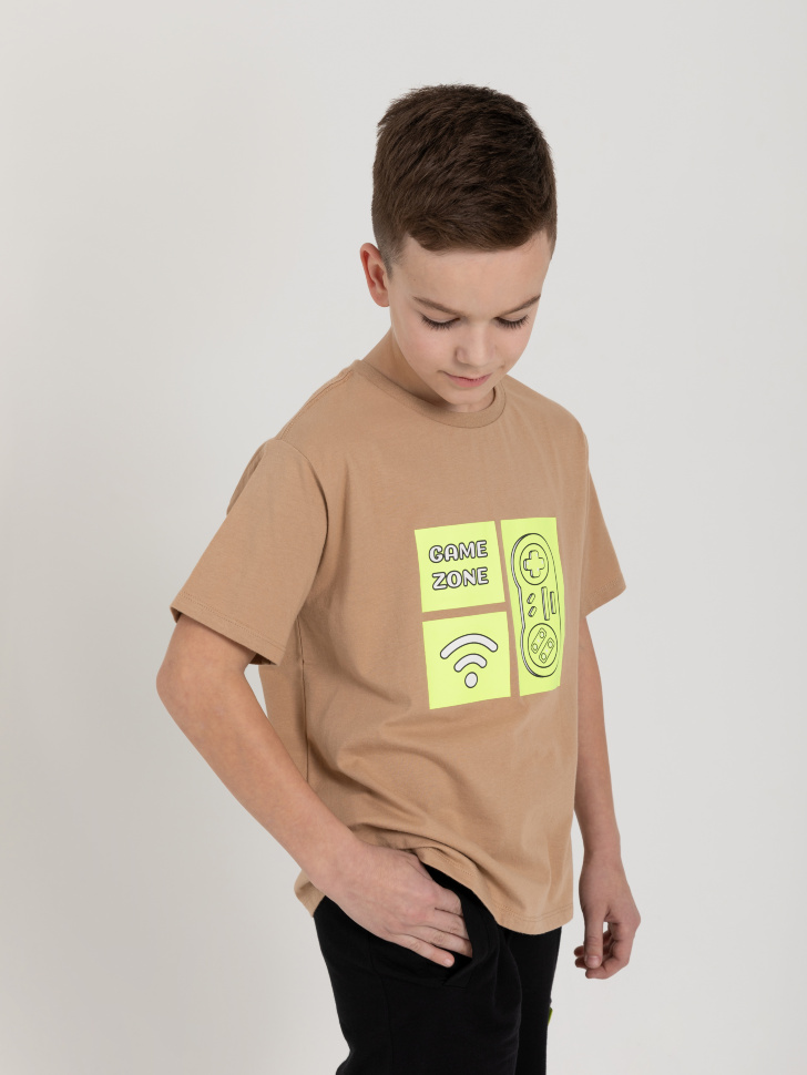 Футболка с интерактивным принтом для мальчиков (бежевый, 146/ 11-12 YEARS)