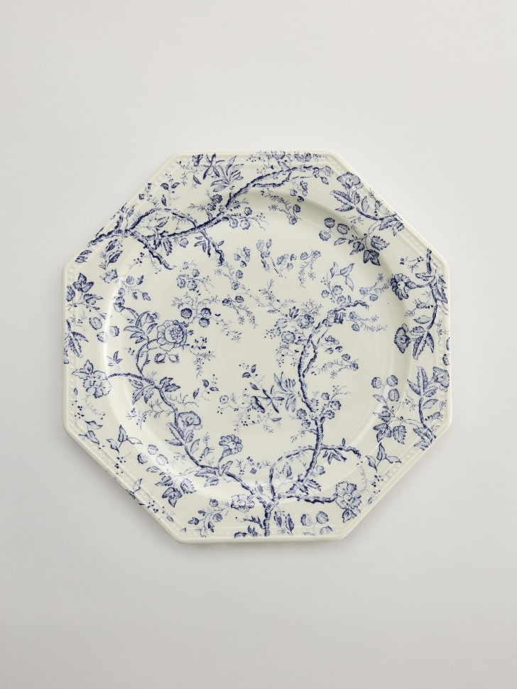 Обеденная тарелка из фарфора с цветочным узором, кремовый, синий, арт. unkn-001