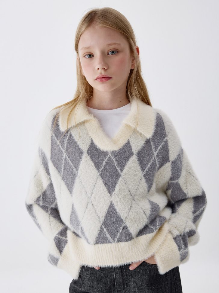 

Вязаный джемпер с воротником поло для девочек, SL5808050619