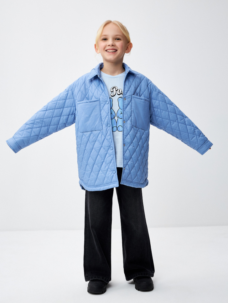 Утепленная куртка-рубашка для девочек (голубой, 158) sela 4680168256530 - фото 2