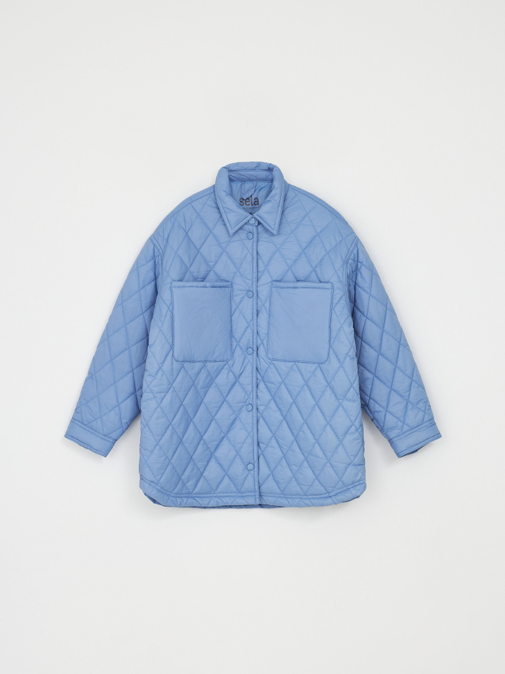 Утепленная куртка-рубашка для девочек (голубой, 158) sela 4680168256530 - фото 5