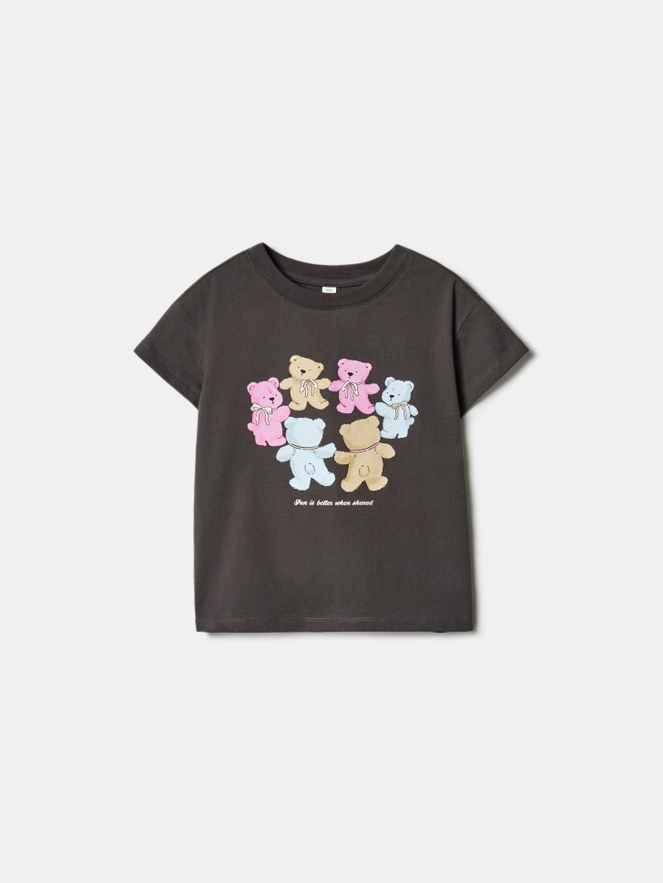 Футболка SELA с принтом для девочек, серый, арт. 39128