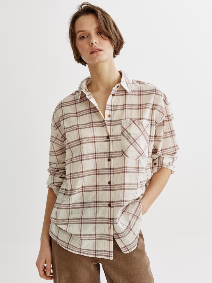 

Рубашка оверсайз в клетку из жатой ткани, SL6804010502