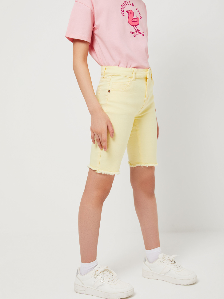 Яркие джинсовые шорты для девочек (желтый, 146/ 11-12 YEARS) sela 4603375566445 - фото 2