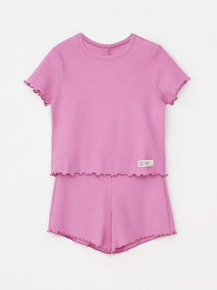 Пижама в рубчик для девочек (розовый, 158-164) sela 4680168482373