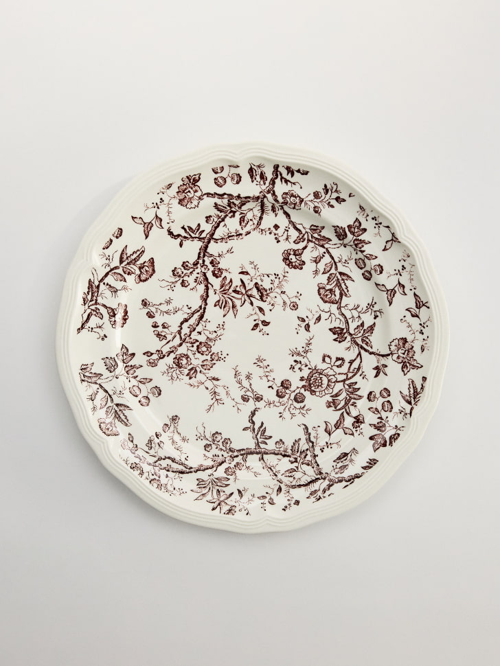 Обеденная тарелка из фарфора с цветочным узором, кремовый, бордовый, арт. а001