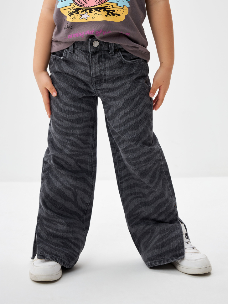 Широкие джинсы с анималистичным принтом для девочек (серый, 92) sela 4680168428951 - фото 2