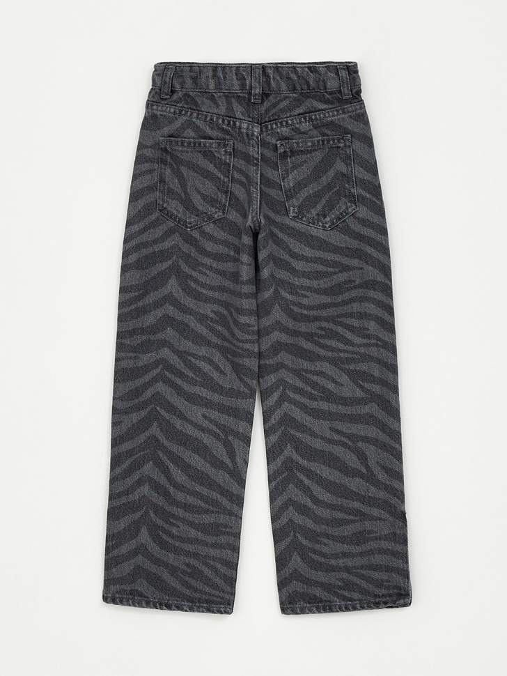 Широкие джинсы с анималистичным принтом для девочек (серый, 92) sela 4680168428951 - фото 5
