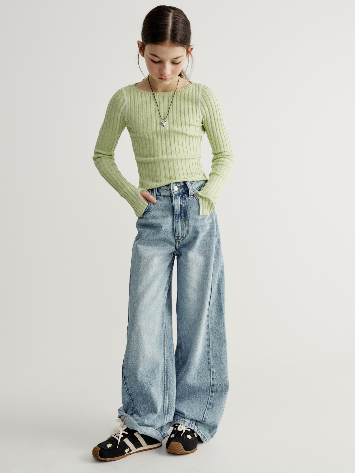 Широкие джинсы SELA для девочек, голубой, арт. 41426