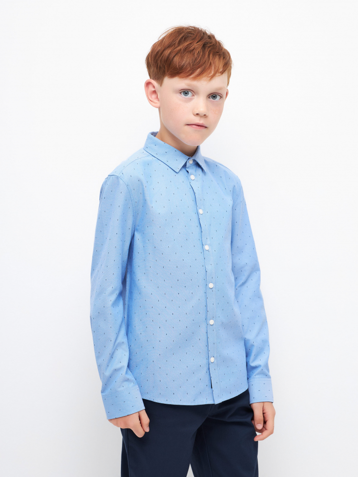Школьная рубашка с принтом для мальчиков (голубой, 128)