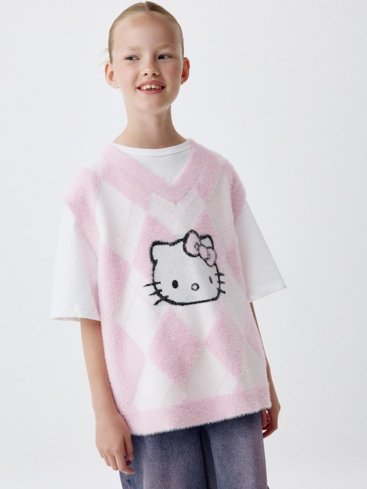 

Жилет оверсайз с вышивкой Hello Kitty для девочек