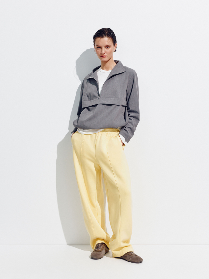 Брюки SELA бананы со стрелками из футера, желтый, арт. 45010