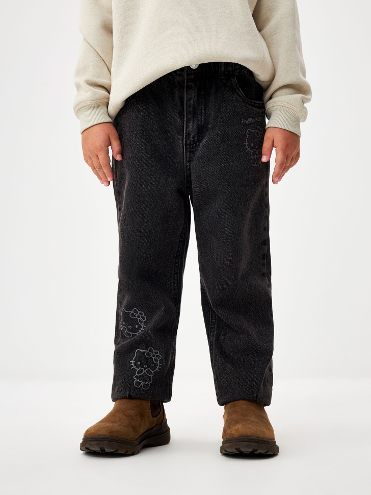 

Утепленные джинсы Paperbag fit с принтом Hello Kitty для девочек