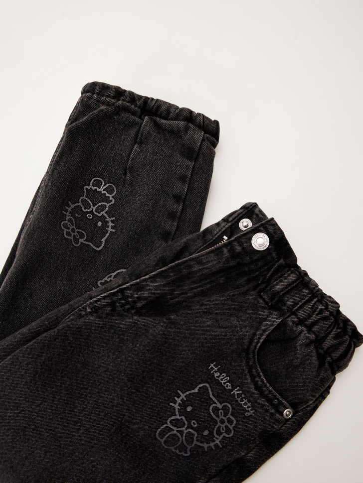 Утепленные джинсы Paperbag fit с принтом Hello Kitty для девочек - фото 4