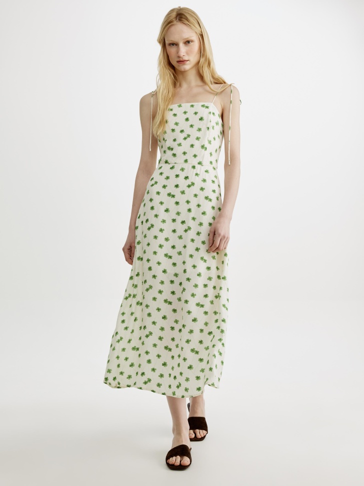 вискозное платье на бретелях с принтом из вискозы спереди