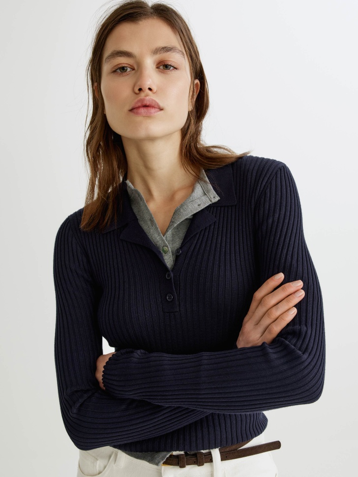 Джемпер-поло SELA в рубчик, арт. 36711