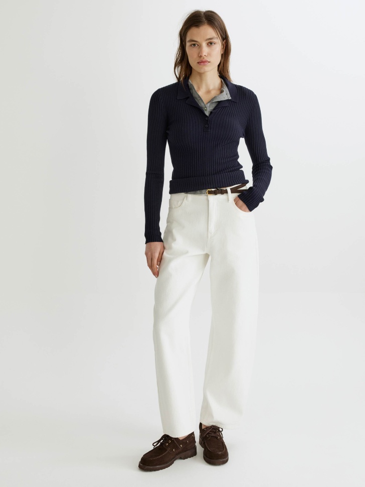 базовый джемпер-поло в рубчик от бренда sela вид слева