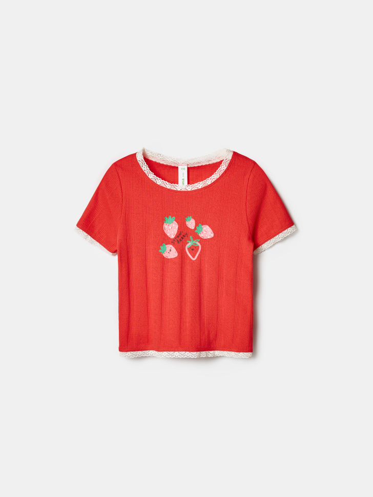 Футболка SELA с принтом и кружевом, красный, арт. 41394