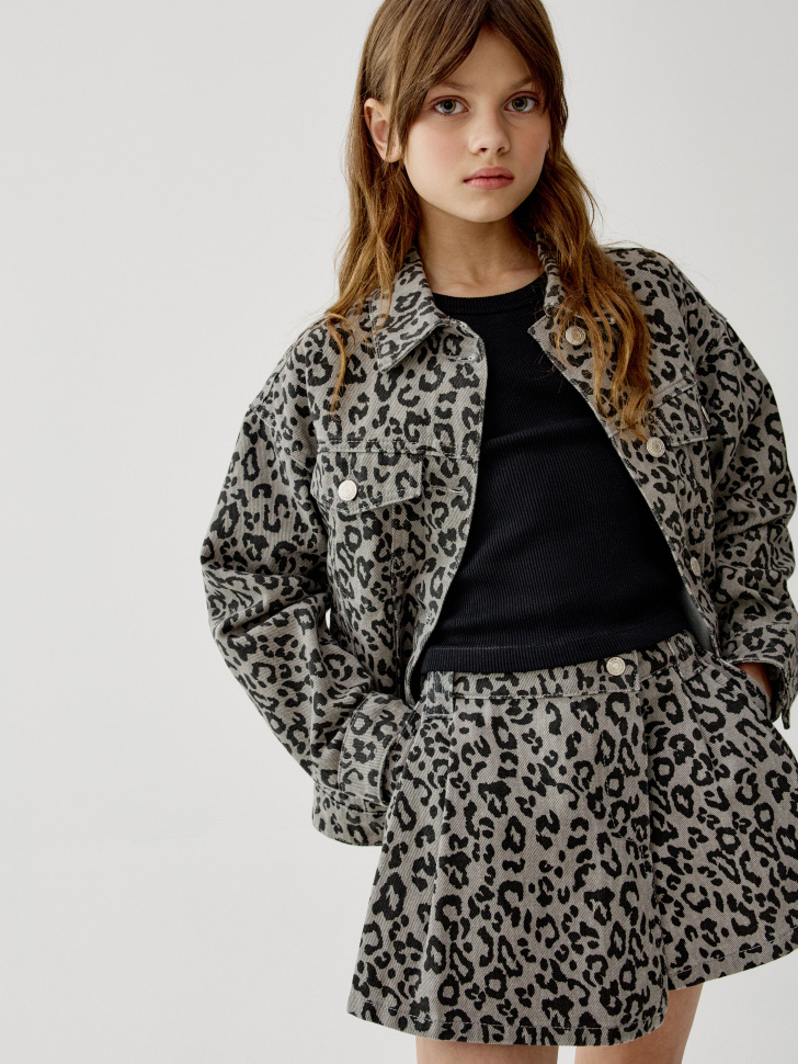 джинсовая куртка с леопардовым принтом для девочек 4610517517425 фотография