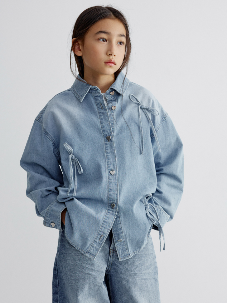 

Джинсовая рубашка с бантиками для девочек, SL6802050501