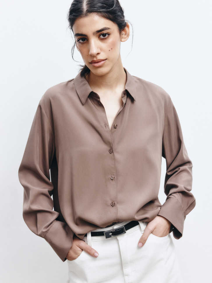 Рубашка SELA из смесового модала премиум качества, коричневый, арт. 41439