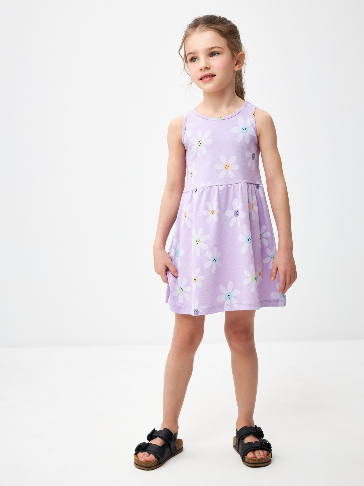 Трикотажное платье с принтом для девочек (сиреневый, 98) sela 4680168550065 - фото 2