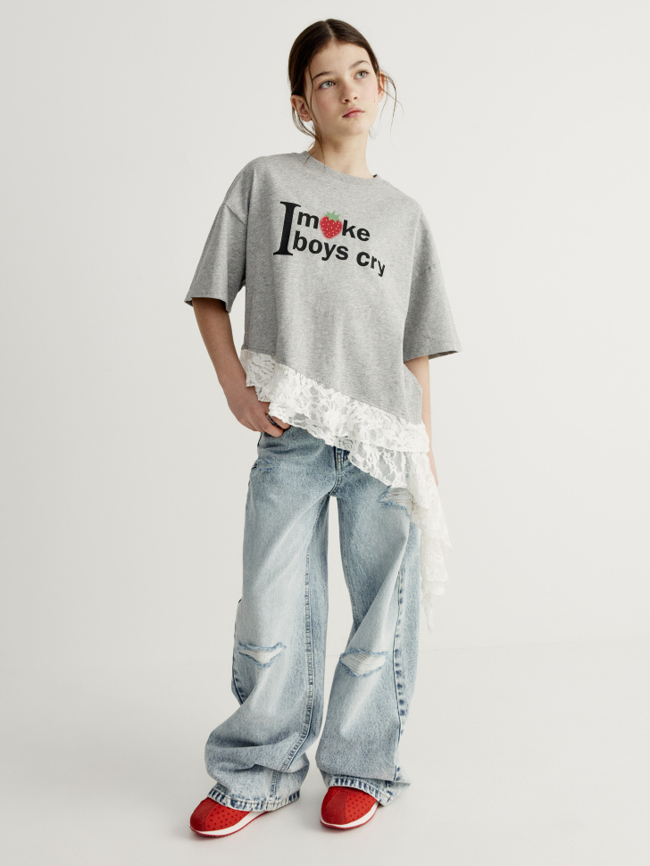 

Рваные широкие джинсы для девочек, SL6803051406