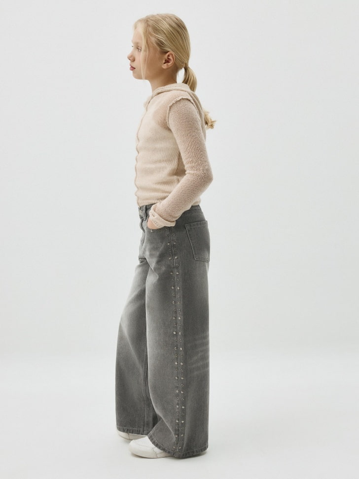 Джинсы Wide leg с заклепками и люверсами для девочек