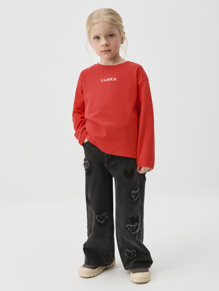 Джинсы Wide leg с аппликацией для девочек