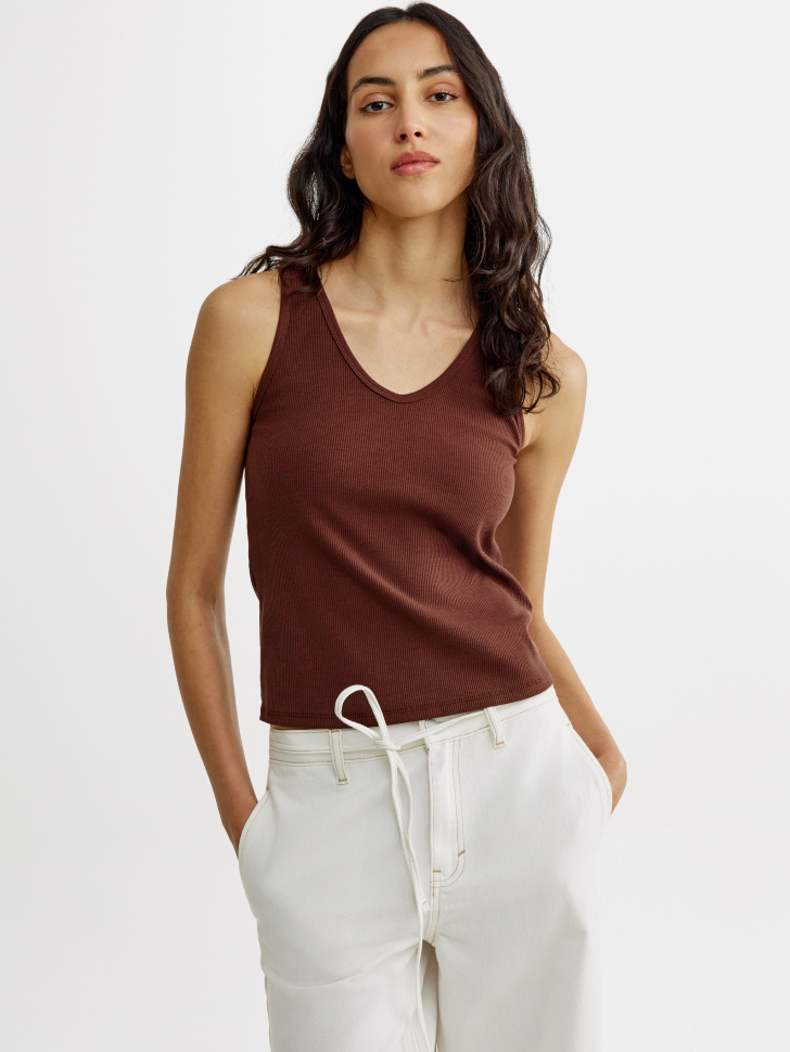 Топ Sela приталенный в рубчик, коричневый, арт. 53639