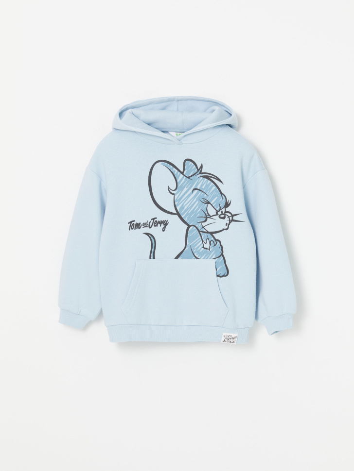 Худи с принтом Tom & Jerry для девочек (голубой, 92/ 2-3 YEARS) sela 4640078899470 - фото 2