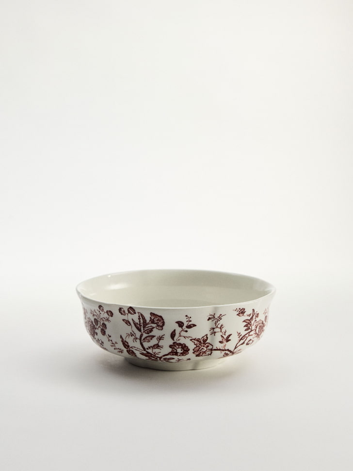 Глубокая тарелка из фарфора с цветочным узором, молочный, терракотовый, арт. ptl001