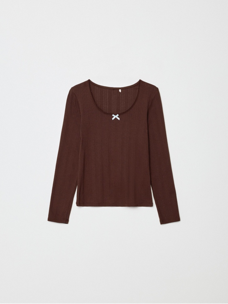 домашний лонгслив с рельефным узором из хлопка спереди