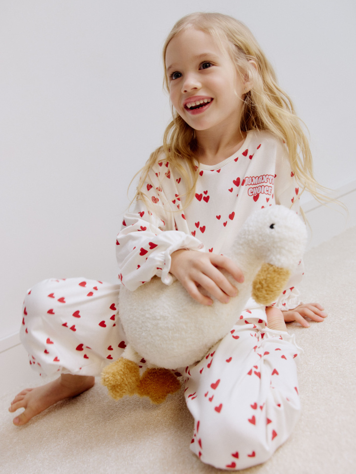 Пижама Sela с принтом для девочек, белый, арт. 33669