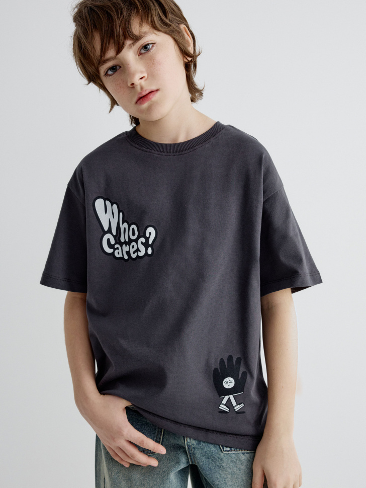 Футболка оверсайз SELA с принтом, серый, арт. 35124