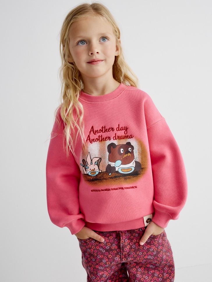 Свитшот Sela x Союзмультфильм для девочек, розовый, арт. 35097