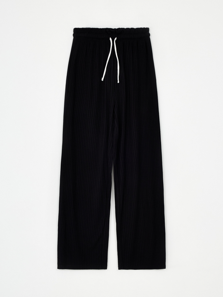 Трикотажные брюки с разрезами для девочек (черный, 122)