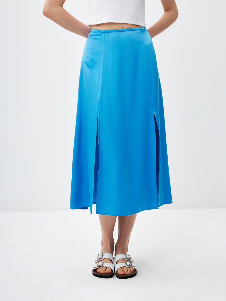 Сатиновая юбка миди с разрезами (синий, S) sela 4680168490835 - фото 2