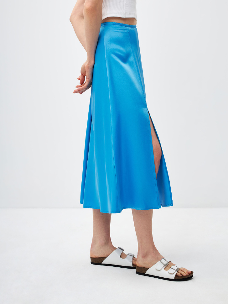 Сатиновая юбка миди с разрезами (синий, L) sela 4680168490859 - фото 3